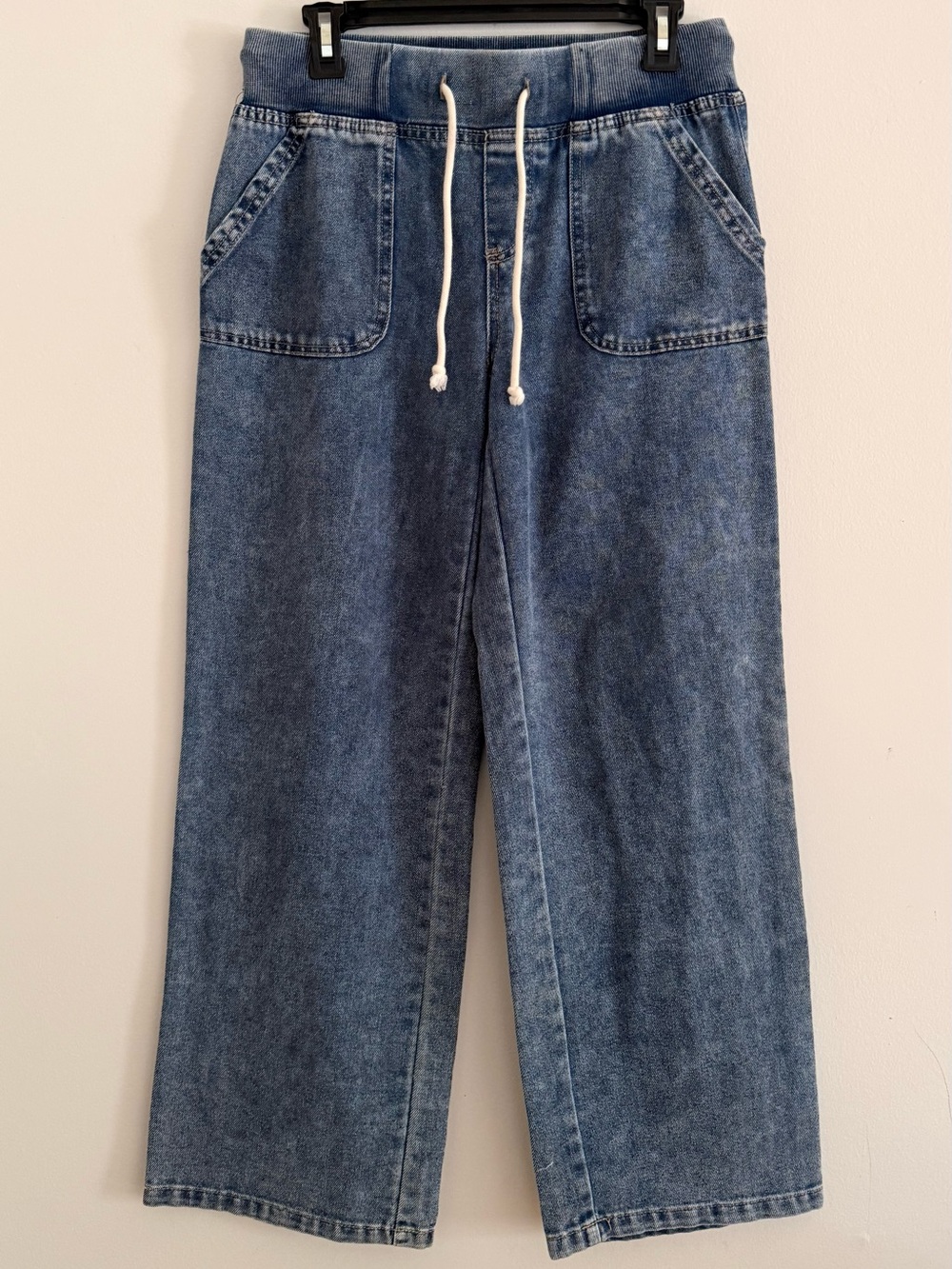 No Boundaries Washed Blue Wide-Leg Drawstring Jeans